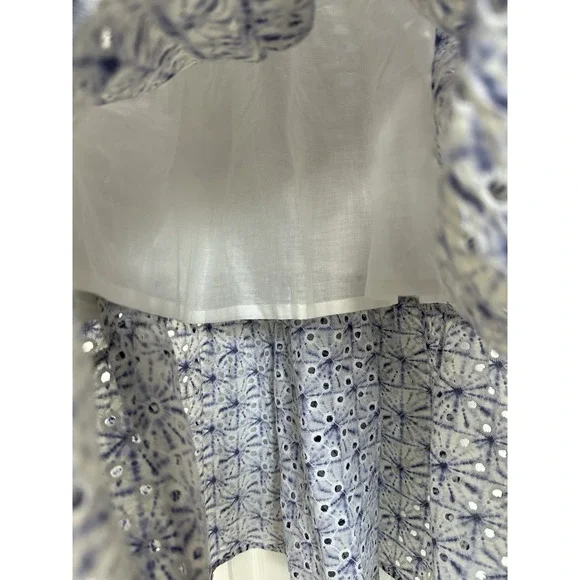 Soft Surroundings Kyoto Embroidered White Blue Eyelet Tiered Maxi Dress Sz PXL - Picture 7 of 12